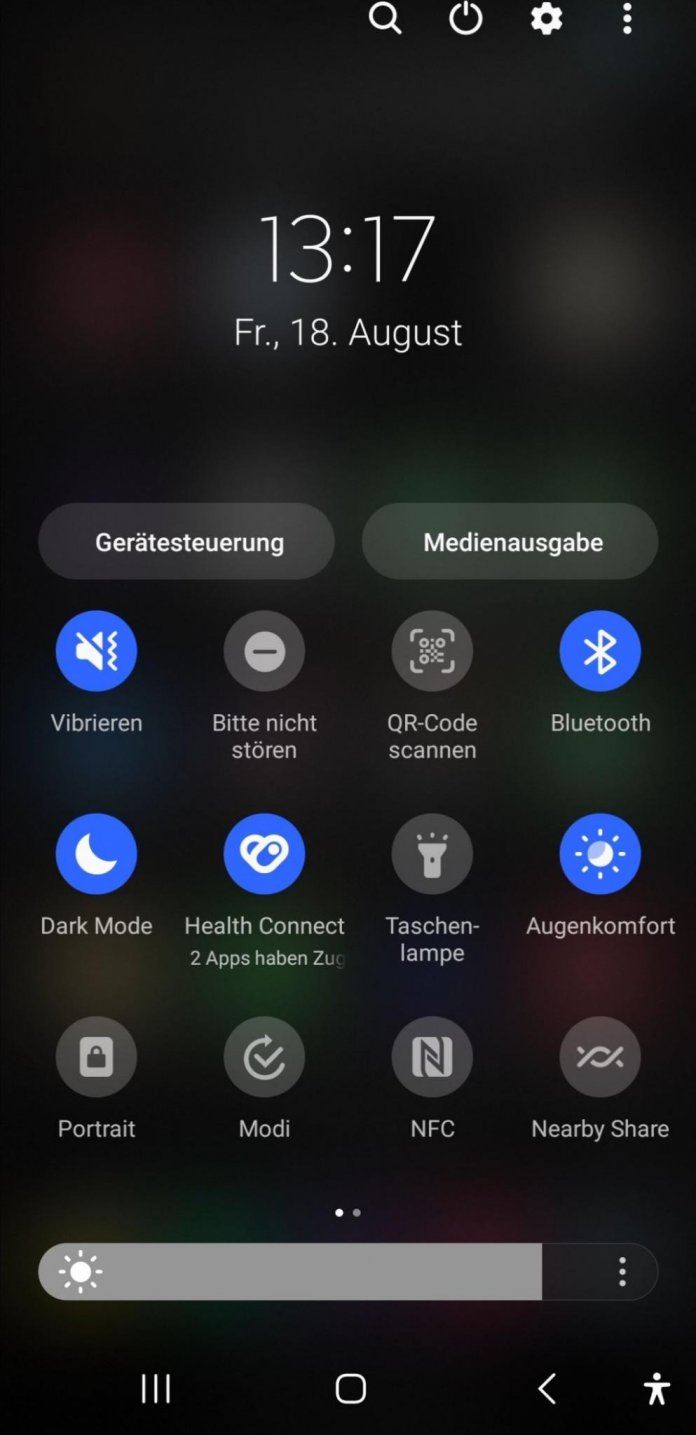 Health Connect auf der Kurzauswahl in Android