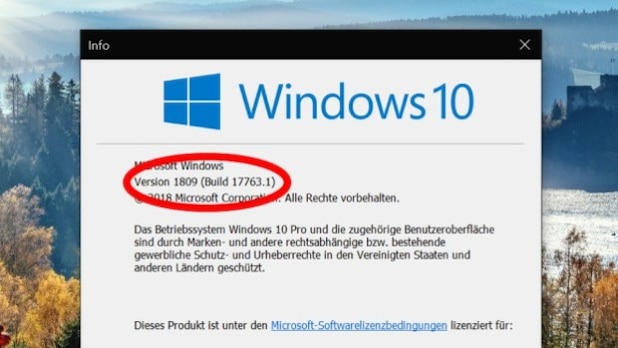 Der Befehl winver verrät die genaue Windows 10-Version; die im Bild zu sehende Version 1809 ist längst veraltet.