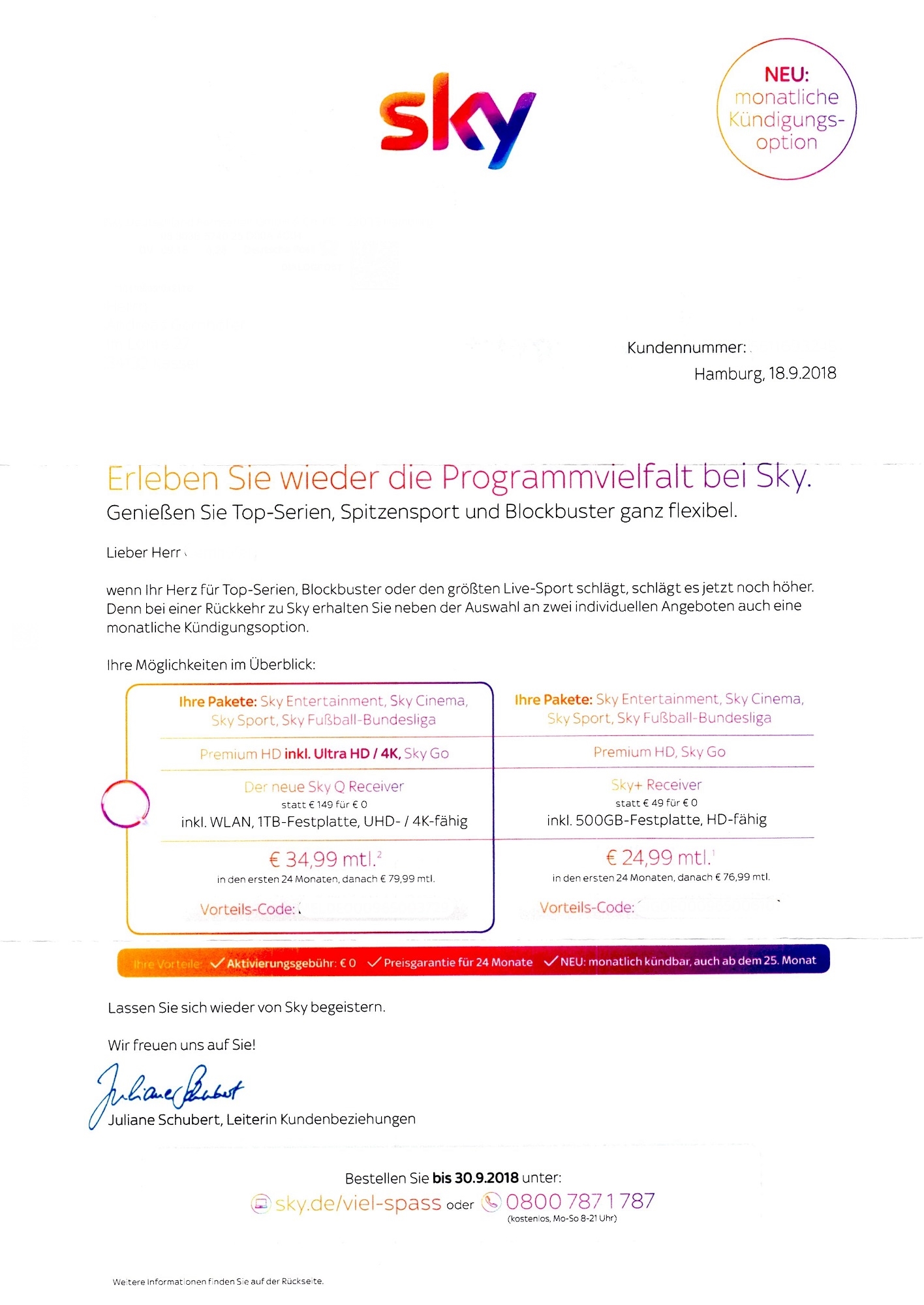 Sky Angebot