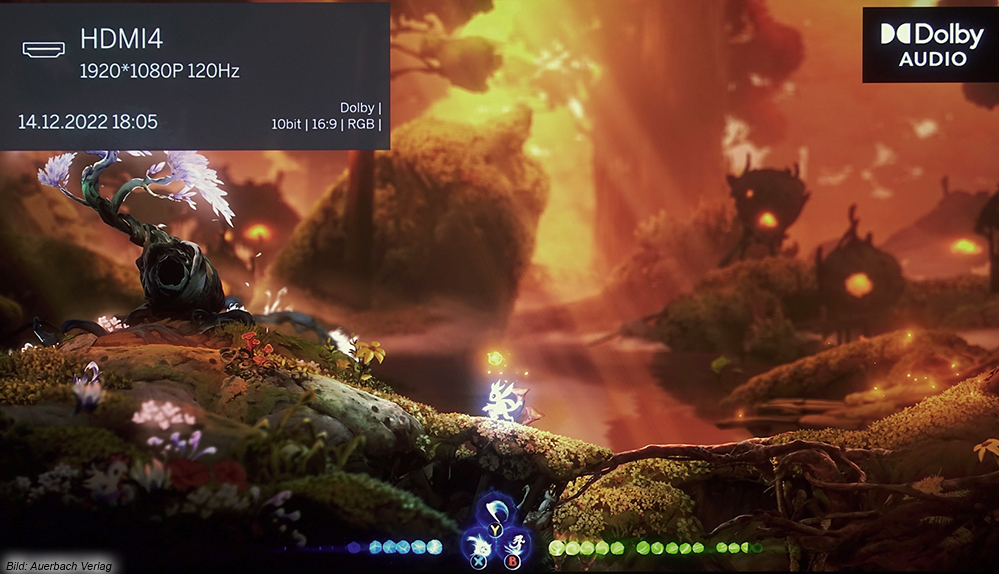 Ohne HDMI 2.1 und 120 Hz-Signale in 4K ist das Gaming-Vergnügen eingeschränkt. Der Spielmodus ist hier im Screenshot zu sehen.